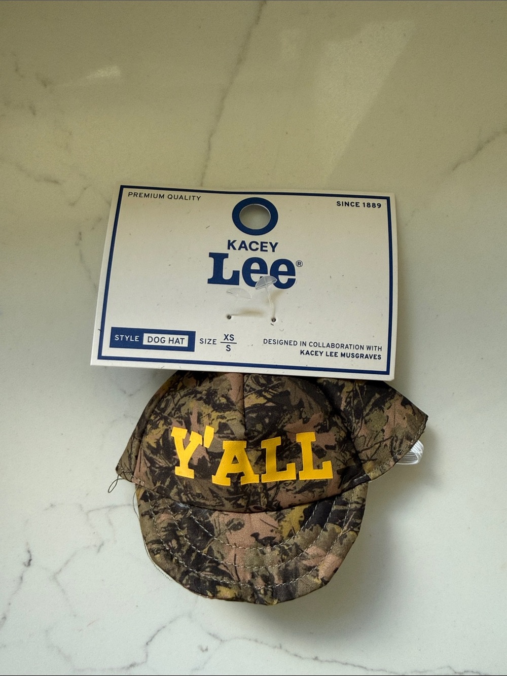 Kacey Lee Dog  'Y'ALL'  Hat in Green and Yellow Camo XS
